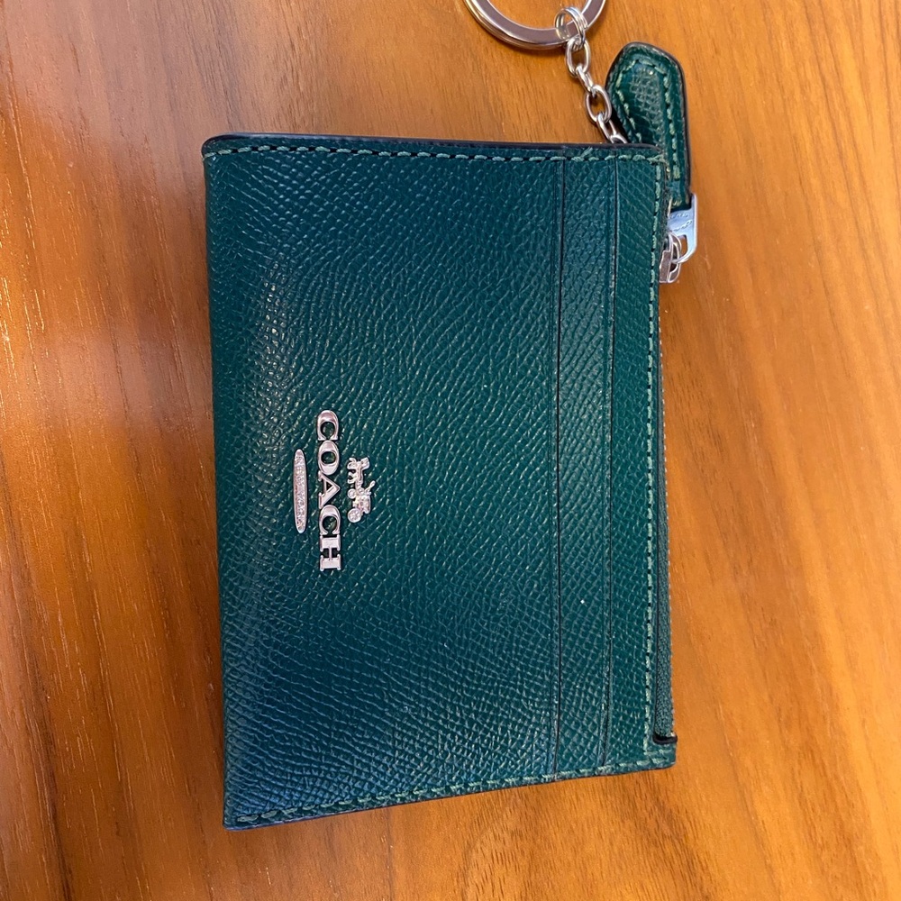 Coach Green Leather Keychain Wallet